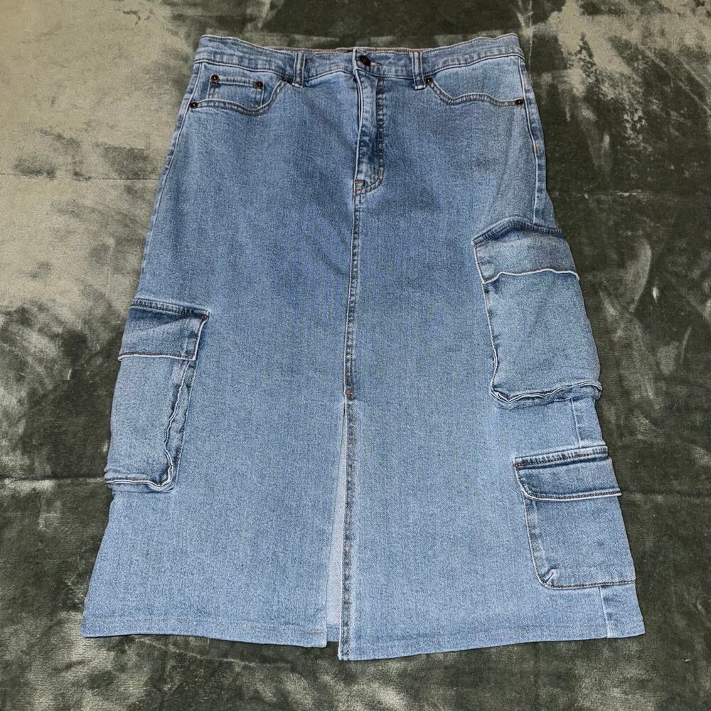 Scoop Denim‎ Cargo Maxi Skirt Women's Size 10 Medium Wash Denim Boho Casual